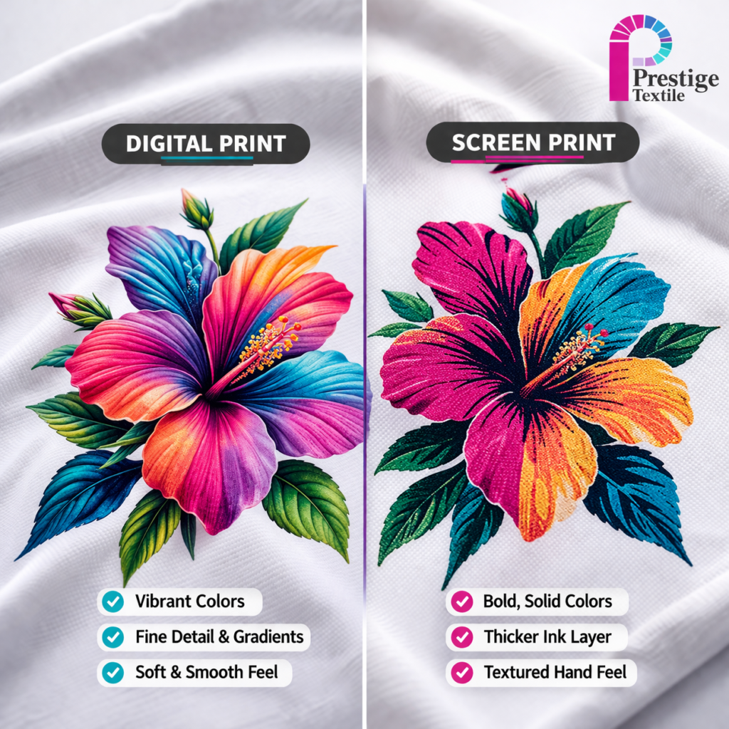 Comparison of digital textile printing vs traditional screen printing colour accuracy