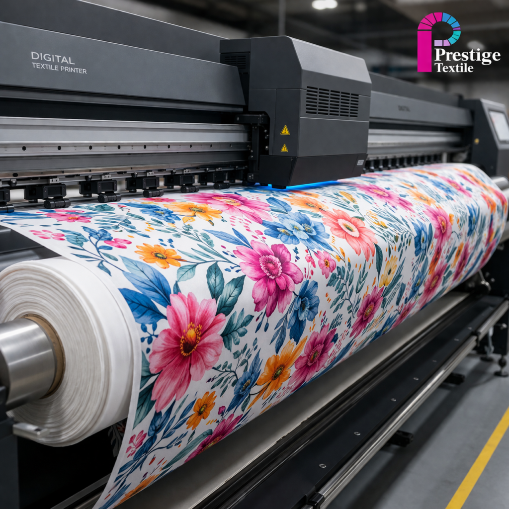 Industrial digital fabric printer producing HD textile print — Prestige Textiles Pakistan